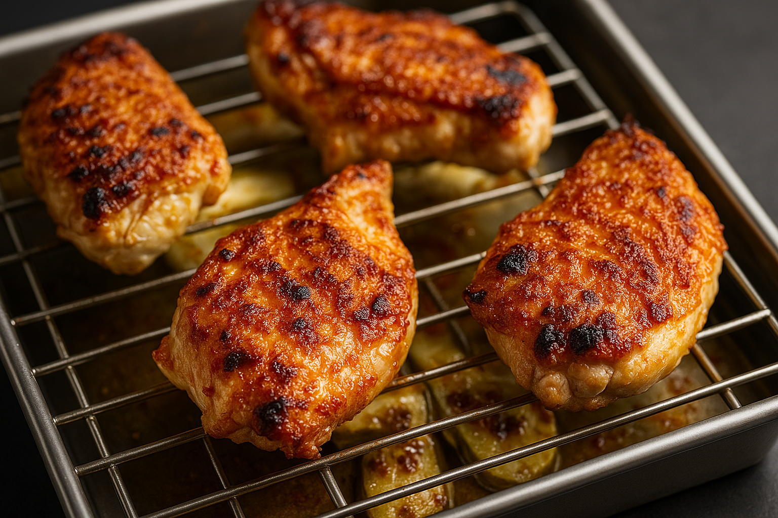 Honey Glazed Chicken With Potato Discs and Peas With Minted Gravy
