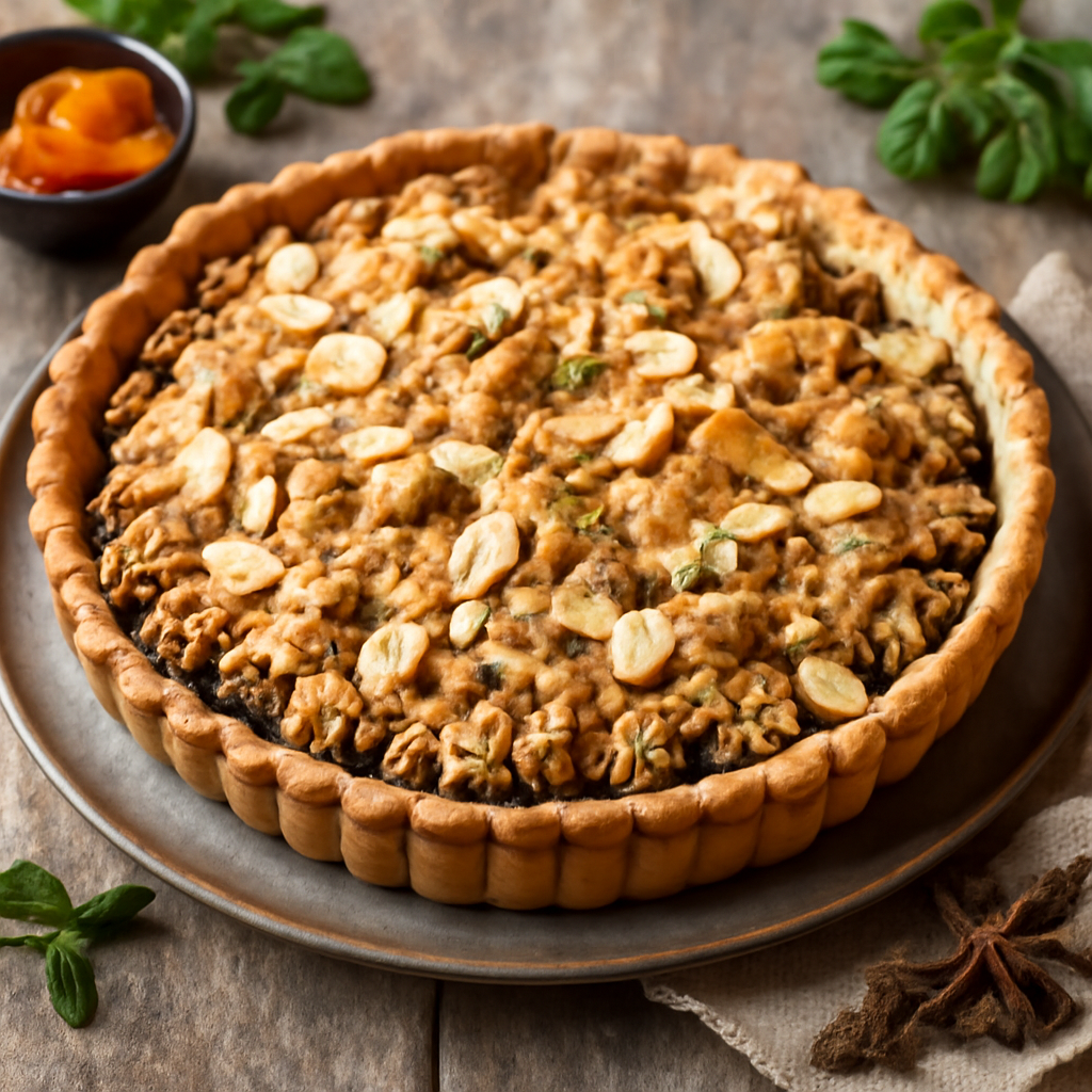 Delia Smith's Mincemeat and Apple Crumble Flan with Almonds