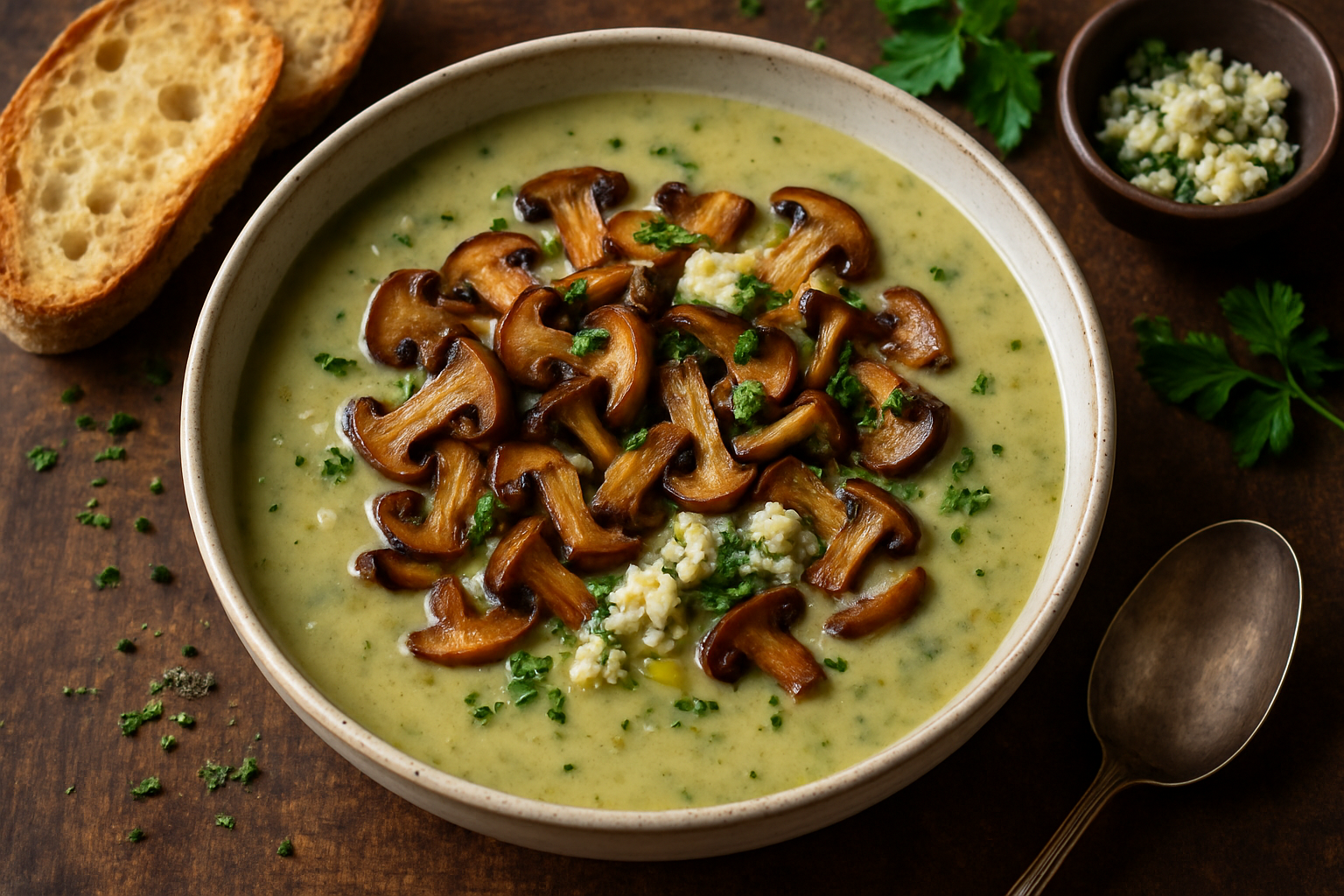 Stilton, Leek and Wild Mushroom Soup